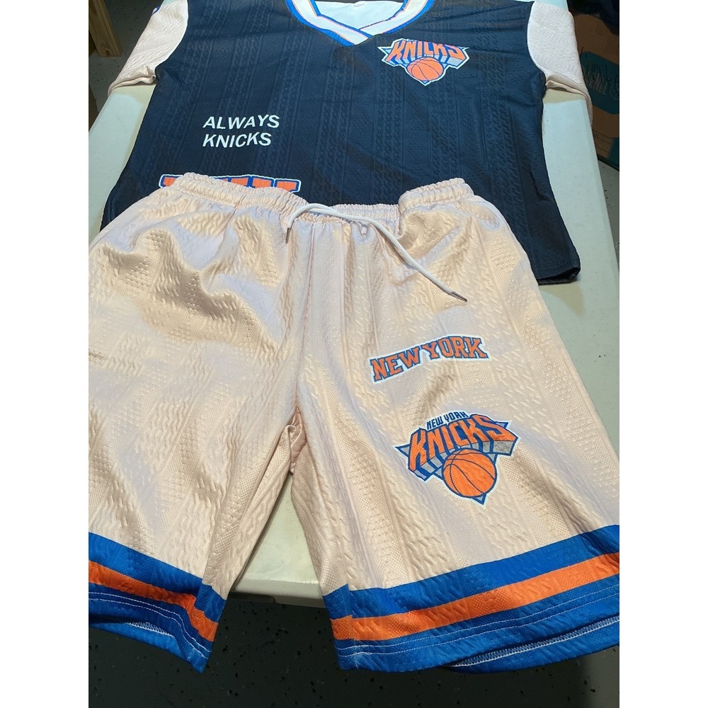 New York Knicks Basketball Jersey and Shorts Set Mens Black Cream Cable Knit XL